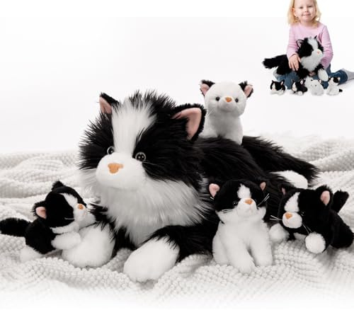 MorisMos Chat Peluche Géante XXL 50 cm avec Bébés dans Le Ventre, Grande Chats en Peluche Réaliste Douce Mignon, Idée Cadeau pour Enfant Filles Garçons Anniversaire Décorations Noël