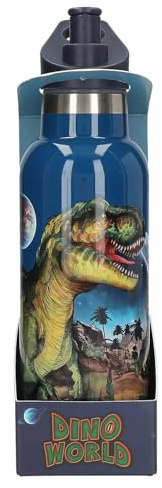 Depesche 13400 Dino World Galaxy – drickflaska i mörkblå, med dinosauriemotiv, sportflaska av rostfritt stål, kapacitet ca 500 ml