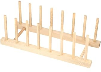 Bobzo Bamboo Dish Rack & Plate Holder – Wooden Pot Lid Organizer Stand for Kitchen Storage – Compact Dish Drying Rack for Bowls, Pans, Cutting Boards – 6 Slot Eco-Friendly Organizer