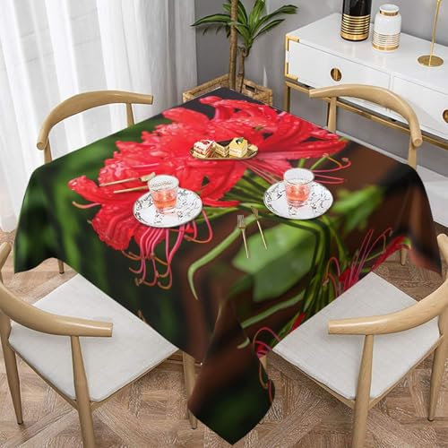 POEZJZW Nappe décorative carrée imprimée lys araignée rouge pour intérieur et extérieur, tables à manger, fêtes, patios 137 x 137 cm