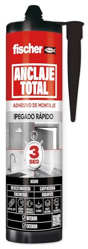 fischer Anclaje Total | Adhesivo de Montaje Híbrido | Agarre en 3 s & Curado 24–48 h | 290 ml Negro | Soporta hasta 600 kg/m² de carga inicial