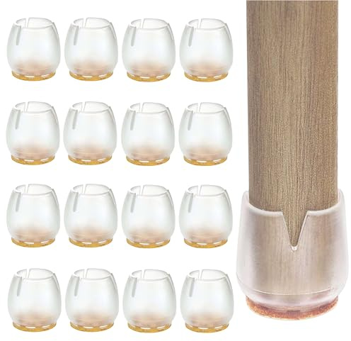 Gommini per Sedie -✮GARANZIA A VITA✮-Piedi Rotondi per Mobili, Sgabelli, Tavoli, Divani - Feltrini Antiscivolo per Gambe Sedie Fondo in Feltro|12-16 mm| (trasparente - 16 pezzi, Rotondo XS (12-16 mm))