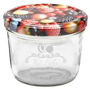 LUXENTU Geschenkglas mit Gravur, Früchtemotiv, 230 ml, 1 Stück | Personalisierte Marmeladengläser mit Wunschtext für Erntezeit, Weihnachten & Geburtstag, spülmaschinenfest