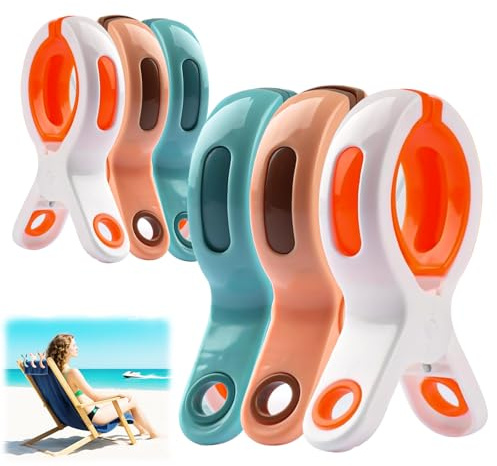 Pince Serviette Plage - Grosse Pince à Linge Plastique Solide Lot de 6 pour Transat, Nappe et Fixation Serviette de Plage - Pinces à Linge Extérieur avec Clip Résistant - Gicctyble