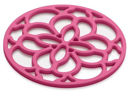Zeal Silicone Trivet Mat for Hot Pots and Pans – Heat-Resistant, Non-Slip Kitchen Worktop Protector, Round Heritage Design, 18cm (Neon Pink)