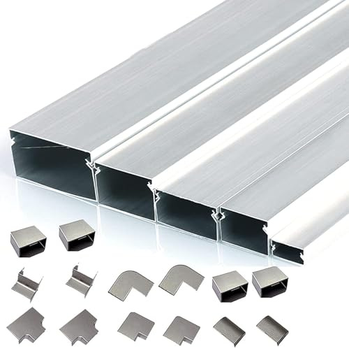 5 m Metall-Kabelkanäle, Aluminiumdrahtkanäle – langlebiges Kabelführungssystem für Zuhause/Büro, Kabelmanagement-Lösung für drinnen und draußen (80 x 50 mm)