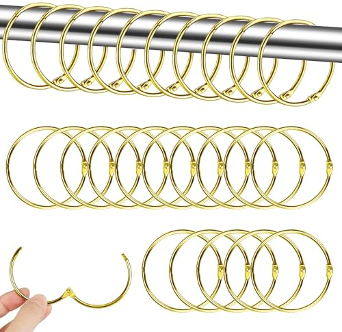 40 Anelli per Tende in Metallo, Anello per Bastone Tenda Doccia Rotonda, Anelli in Metallo Apribili, Adatto per aste per tende da doccia e tende da camera da letto (Oro)