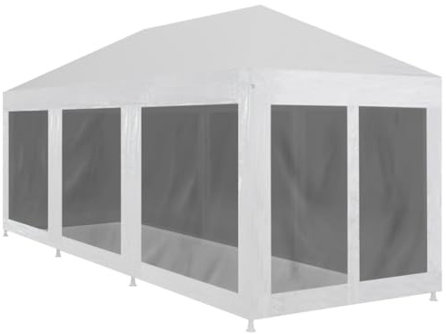 Qnhdfrt Partyzelt mit 8 Mesh-Seitenwänden 9 x 3 m Weiß und Schwarz Robustes PE-Dach & Stahlrahmen UV- und wasserbeständig für Outdoor-Partys Grillabende und Festivals