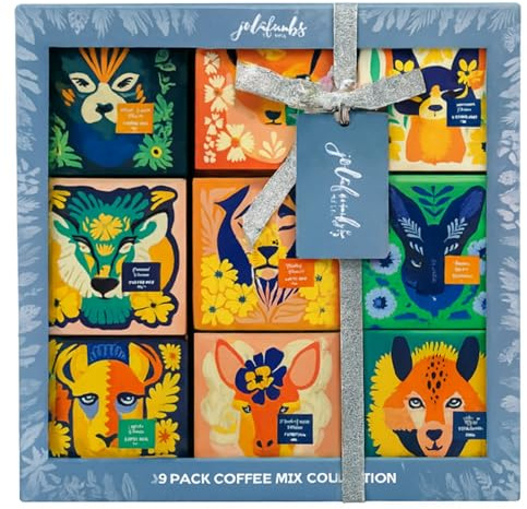 JOLAFUNBS Coffee Gifts Hamper – 9pk Instant Coffee Selection (20g Each) – French Vanilla, Hazelnut, Irish Cream, Caramel & More – Valentine, Birthday & Christmas Gifts for Men & Women (1 Pack)