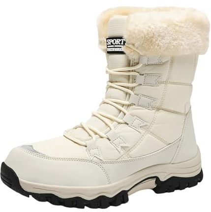 Generisch 2026 Botas de invierno aisladas forradas al aire libre clima frío suela de tracción térmica antideslizante cómodo acolchado hasta los tobillos botines para condiciones de nieve, beige, 39 EU