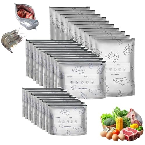 SIXHAOBU 30 bolsas de congelación con cremallera, Bolsa Congelados Reutilizables con Cremallera, Bolsas Zip para Conservación de Alimentos, adecuadas para el almacenamiento de mariscos