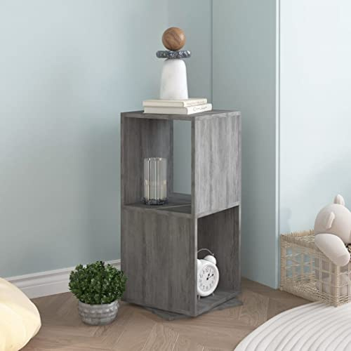 Yunovire Drehregal Betongrau 34,5x34,5x75,5 cm, Holzwerkstoff, 360° drehbar, Robustes Standregal für Schlafzimmer, Büro, Wohnzimmer, vielseitiger Bücherregal Organizer