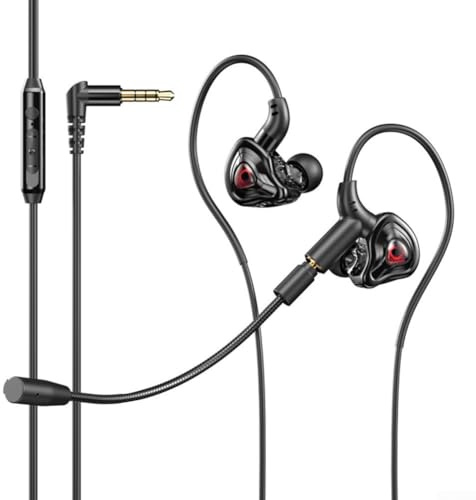 Auriculares para juegos con cable con micrófono desmontable, controladores de 10 mm para graves profundos HiFi, auriculares intrauditivos con cancelación de ruido con control de cable multifunción