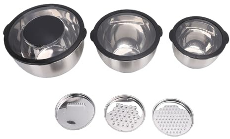 TIKATARER 3 Tazones para Mezclar, Tazones Anidados de Acero Inoxidable, Recipientes para Mezclar de Cocina con 3 Accesorios para Ralladores y Marcas de Medición, Ideales para la Cocina Casera