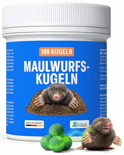 FUTUM Maulwurfskugeln – 100 Maulwurf Kugeln – Effektiver Maulwurf Vertreiber – Wirksames Mittel gegen Maulwürfe im Garten – Maulwürfe endgültig vertreiben – Maulwurfskugeln mit Langzeitwirkung