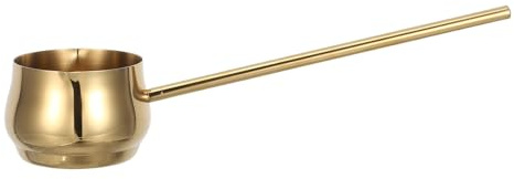 MOKKHNB Beurrier à Long Manche - Mini-beurrier en Acier Inoxydable de 250 Ml avec Double Bec Verseur pour Café Et Lait - Réchaud à Huile Chaud Résistant à La Chaleur, Couleur Or