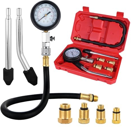 Auto-Zylinder-Tester-Kit, Kompressionsmesser for Benzinmotoren, 0–300 PSI, Druck-/Druckmesser mit M10, M12, M14, M18-Adapter