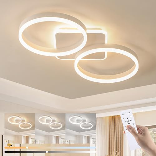 Liyabber LED Deckenleuchte Dimmbar Wohnzimmer 42W Deckenlampe Weiß 65cm