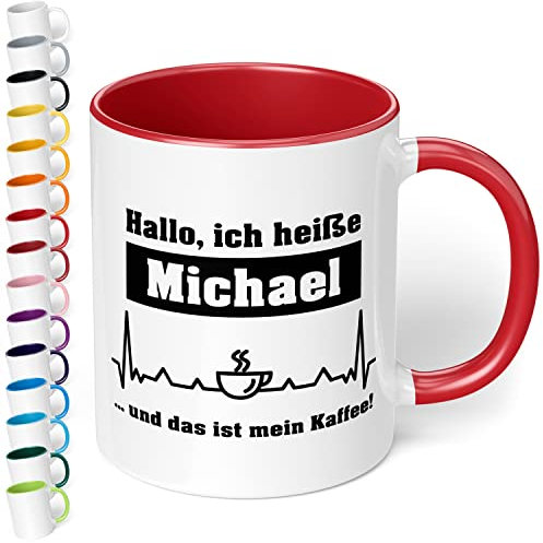 True Statements Tasse Hallo ich heiße Wunschname und das ist mein Kaffee personalisiert - personalisierte Kaffeetasse mit Wunsch-Name - spülmaschinenfest - tolles Geschenk zu Weihnachten, innen rot