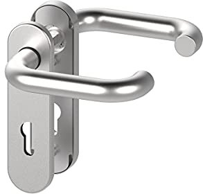 BASI Feuerschutz Tür-Beschlag aus Edelstahl | für Innentüren | Türstärke 44-66 mm | Drückergarnitur | rundes Kurzschild | Schutzbeschlag