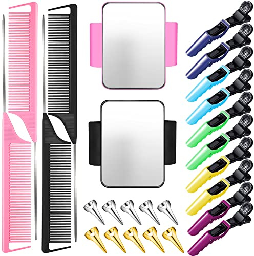 Chengu 26 Pcs Hair Braiding Tools for Mardi Gras Magnetic Wrist Pin Holder Wristband Stainless Steel Pintail Rat Tail Comb Hair Parting Ring with Alligator Plastic Clip Kit for Carnival Party Style