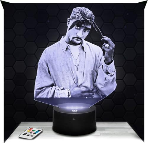 Lampephoto.fr - Lampada 3D Tu pac, Luce Notturna Tattile Rapper Tu pac, Illusione 3D Led, Idea Regalo di Natale per Ragazzi e Ragazze Lampada da Comodino per Bambini o Adulti, Regalo, Gadget TOP | Fatto in Francia, Base e Formato a Scelta, Luminosità Regolabile, Batterie/USB, Incisione HD al Laser, Idea Regalo Uomo