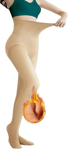 crazy bean Leggings Térmicas Invierno Mujer Medias Forro Polar Espesos Pantimedias Suaves Cintura Alta Elástico(Beige)
