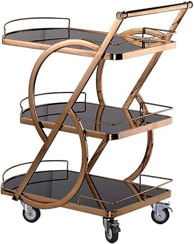 Hotels, kreatives Restaurant, Beauty-Trolley, Barwagen, Getränke-/Speisewagen, Weinregal, Getränkeschrank, Outdoor-Getränkewagen für Hostessen, Tischplatte aus gehärtetem Glas (eine Farbe: Roségold)