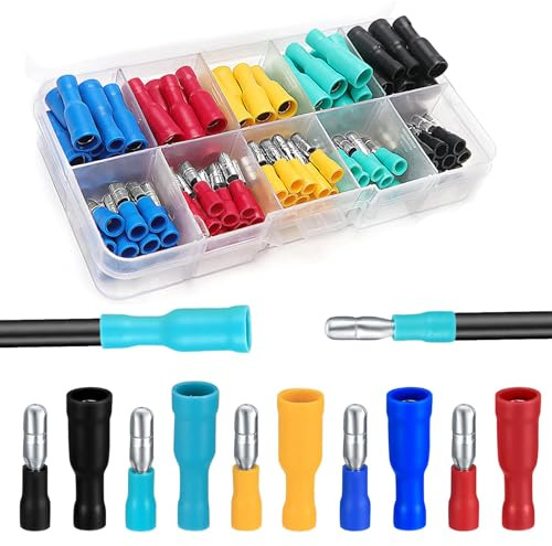 100PCS Crimp Connectors - Insulated Male & Female Copper Bullet Connectors for 12V Wire, Automotive & Household Cables