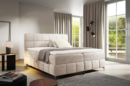 Boxspringbett Schlafzimmerbett SOPHIE Stoff Salvador (Beige, 100x200 cm)