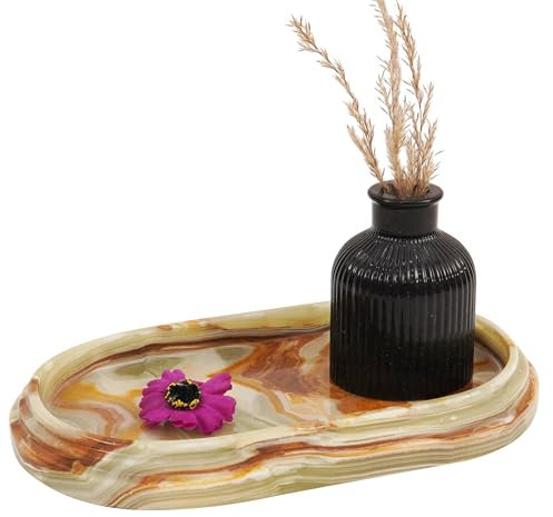 Grön onyx 24,8 cm handgjord marmorbricka – smyckesorganisatör, sminkbord och dekorativ oval bricka.