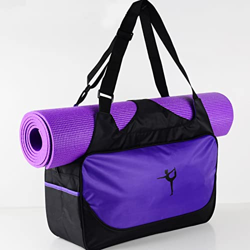 equlup Bolsa de yoga, material de poliéster, diseño de viscosidad, gran capacidad, 48 x 24 x 16 cm, bolsa de gimnasio para deportes y yoga (violeta)