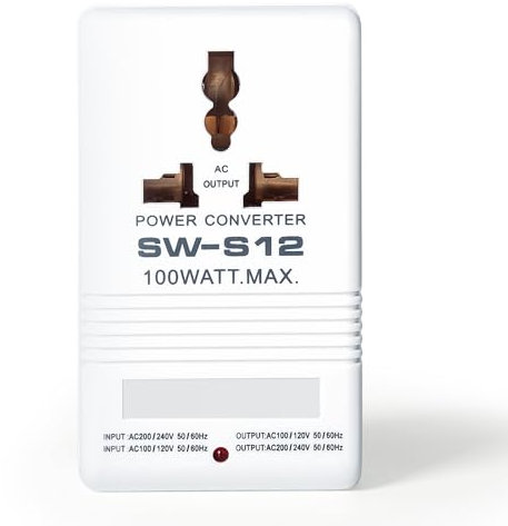 DewinLVD Adattatore convertitore di tensione, convertitore di voltaggio, trasformatore bidirezionale, universale, da viaggio, 220/240 V a 110/120 V, spina U.S.G. S12 (50 W)