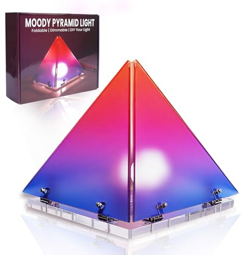 TobeBright Pyramidenförmig DIY Nachtlicht Farbverlauf Rosa, Lila und Blau Acrylplatte Stimmungslicht, 3 Einstellbare Farbtemperaturen & Dimmbar LED Licht für Kinderzimmer, Weihnachtsdekoration