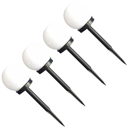 HOLIDYOYO Palle Luminose da Giardino Solari in PP Bianche 4 Pezzi | Forma Sferica, Impermeabili e Resistenti alle Intemperie, Accensione Automatica per Esterni