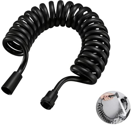 Tubo Doccia Flessibile 300cm a Molla, Tubo Flessibile per Doccia Telescopico in ABS, Design a Spirale per Bagno e Bidet, Facile Installazione e Versatile, Tubo Doccia di Ricambio, Nero Opaco