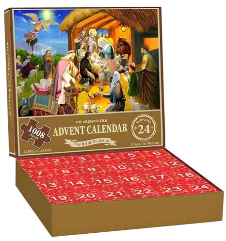 Adventskalender pussel 2024 jul 1008 bitar pussel 24 dagar nedräkningskalender julpussel för barn och vuxna, familjespel, stil2, 2024 barn