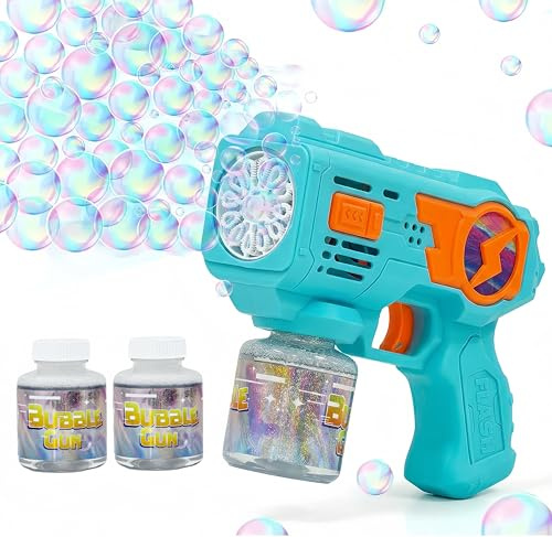MaxBinTon Blasenpistole 1er Pack – Automatische Blasenmaschine mit LED-Licht, Mit 2 x 80ml Blasenflüssigkeit, Outdoor Spielzeug Party Geschenk für Kinder ab 3 Jahren Blau