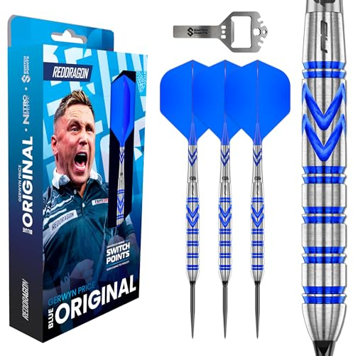 RÖDA DRAGON Darts - Gerwyn Pris Original | Gerwyn Pris Original Switch-poäng - 90 % Volfram Dart-set - Nitro Flite Integrerad flyg/axel, Dart-flyg och stjälkar | 24 g Dart