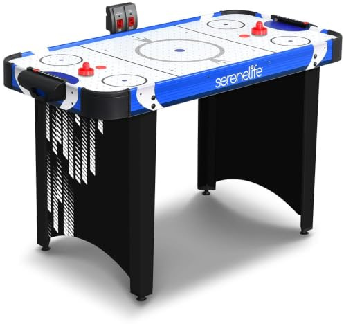 SereneLife Juego de Mesa de Hockey de Aire – Mesa Arcade compacta para niños y Adultos, Superficie de Juego con Aire y Superficie Resistente a los arañazos, Juego de Puck y empujadores para Sala de