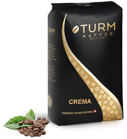 Turm Kaffee - Crema 1000g | aromatischer Kaffee für Café Crema aus dem Vollautomaten | ganze geröstete Kaffeebohnen | mit 90% Arabica Bohnen