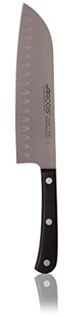 Arcos Cuchillo Santoku Acero Inoxidable Nitrum 180 mm - Hoja Resistente y Duradera, Mango Ergonómico POM Negro, Ideal para Cocina Diaria, Corte Preciso y Seguro