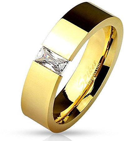 Bungsa 64 (20.4) Ring Gold mit rechteckigem Kristall Stein (Edelstahl Damen Fingerring Partnerringe Verlobungsringe Trauringe Damenring Edelstahlring Chirurgenstahl)