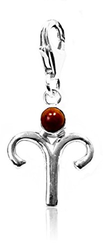 Charm Sternzeichen Anhänger Widder 15 mm, 925 Sterling Silber mit Jaspis Edelstein rot, Sternbild Charms Armband Kette