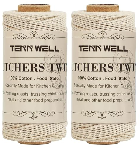 (1MM, 656FT) - Tenn Well Cotton Twine, 100M x 2 Rolls 3ply Bakers String for Cooking Tying Poultry Meat Making Sausage DIY Crafts (White)