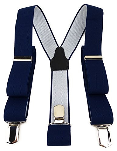 TigerTie Unisex Hosenträger in Y-Form mit 3 extra starken Clips - Farbe in marine dunkelblau einfarbig Uni - hochwertige Verarbeitung - Breite 35 mm