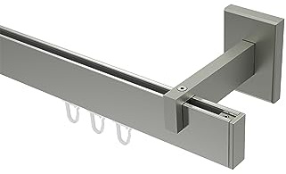 INTERDECO Innenlauf-Gardinenstange eckig 14 x 35 mm, kantige Innenlaufstange aus Metall, Edelstahl-Optik, zur Wandmontage, Typ 10212819, 180 cm