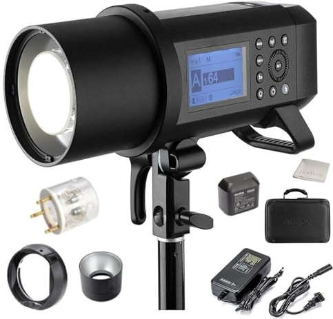 Godox AD400 Pro Flash stroboscopique d'extérieur tout-en-un avec puissance de 400 W, batterie au lithium 21,6 V/2600 mAh offrant 390 pop pleine puissance, compatible avec les appareils photo reflex