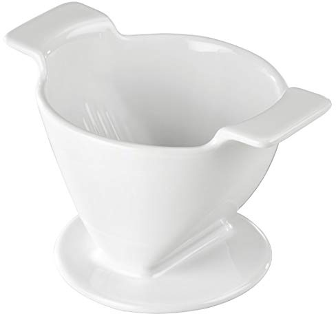 Xavax Porzellan Kaffeefilterhalter (Wiederverwendbarer Porzellanfilter, Filtertütenhalter für Kaffeefilter in Größe 4, Filteraufsatz zum Aufbrühen von Kaffee) weiß