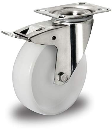 der ROLLENDE SHOP - Lenkrolle mit Bremse Durchmesser 160 mm - Serie N0N0 Gleitlager Edelstahl